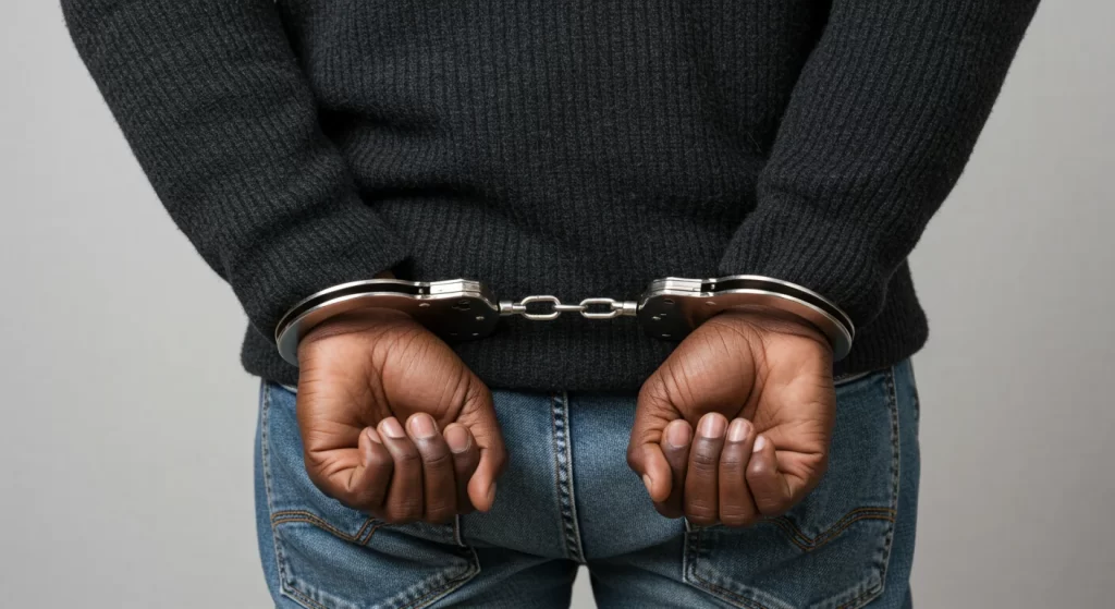 NSG Police handcuff a man