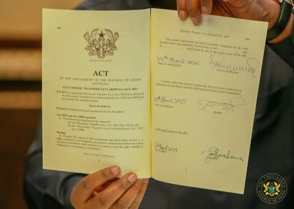President JD Mahama signing E-Levy repeal 